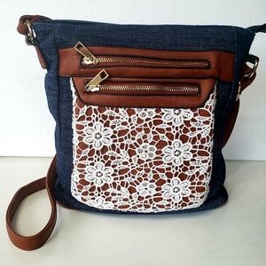 Lace Denim Crossbody Bag
